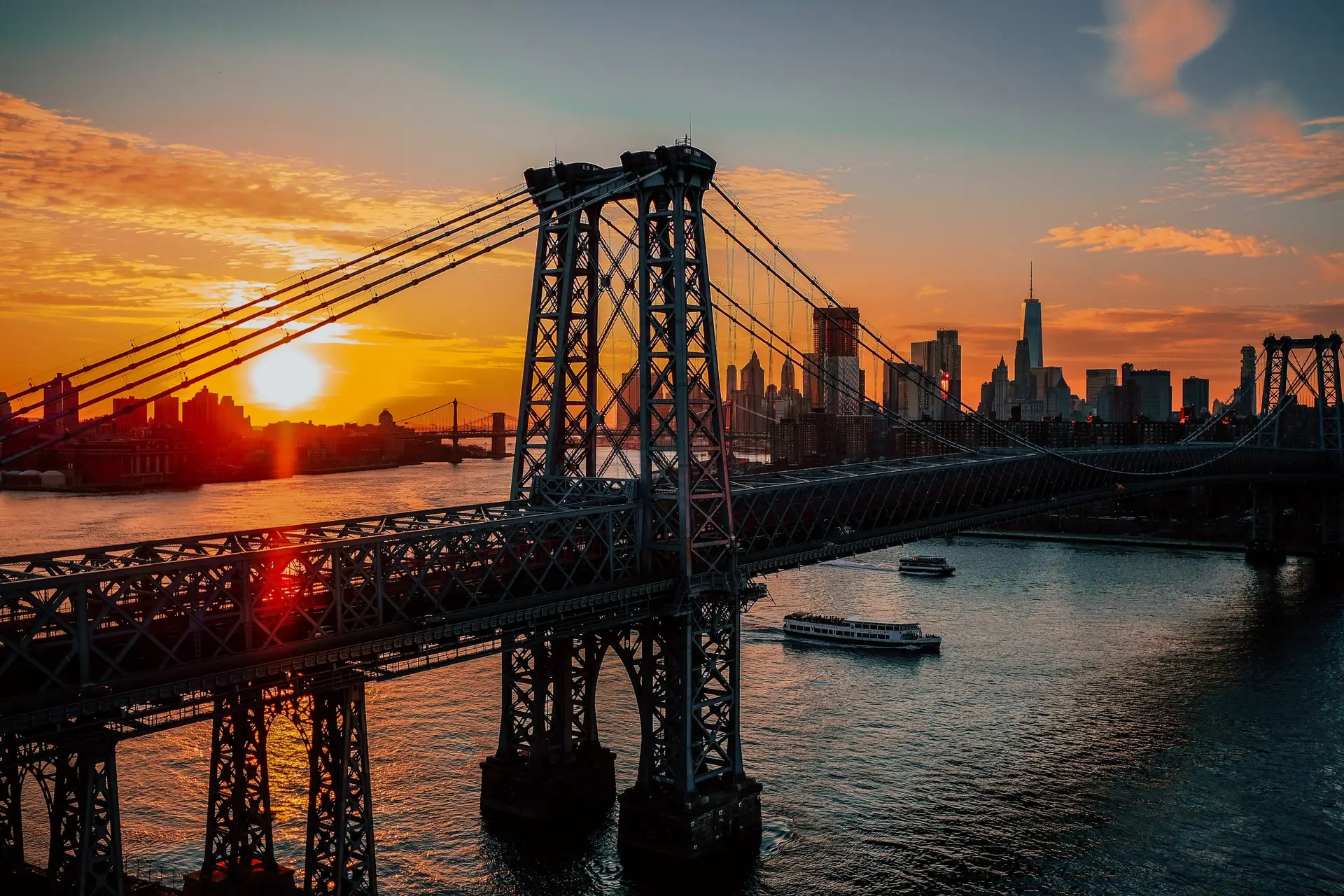 sunset over Brooklyn bridge