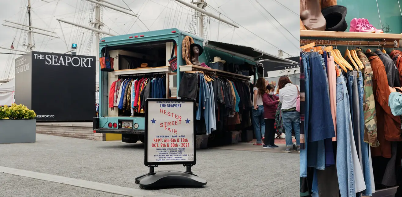 a truck turned into a boutique parked on a sidewalk