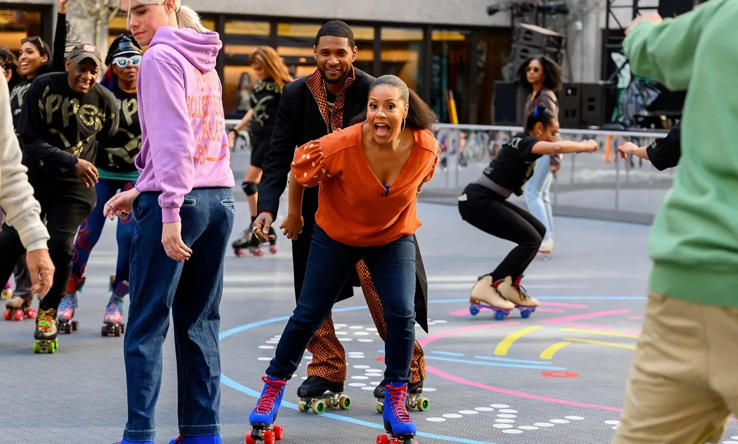 Usher, Sheinelle Jones roller skating