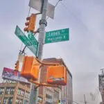 a traffic light on a city street
