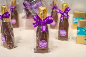 a group of purple flowers on a table