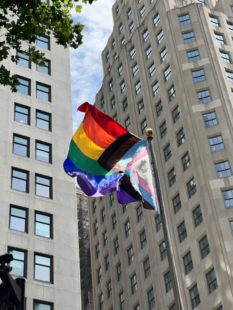 pride flag flying in nyc