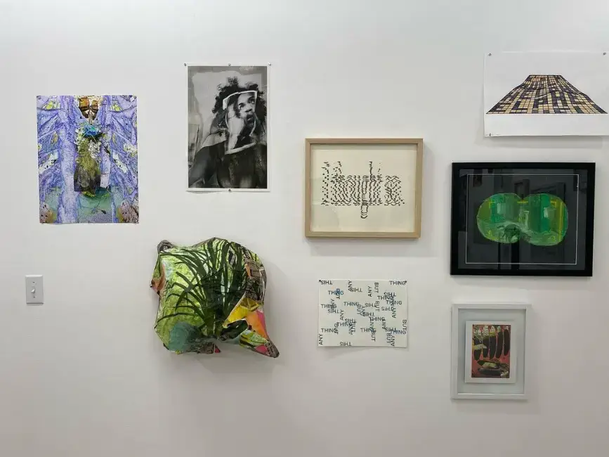 a room with art on the wall