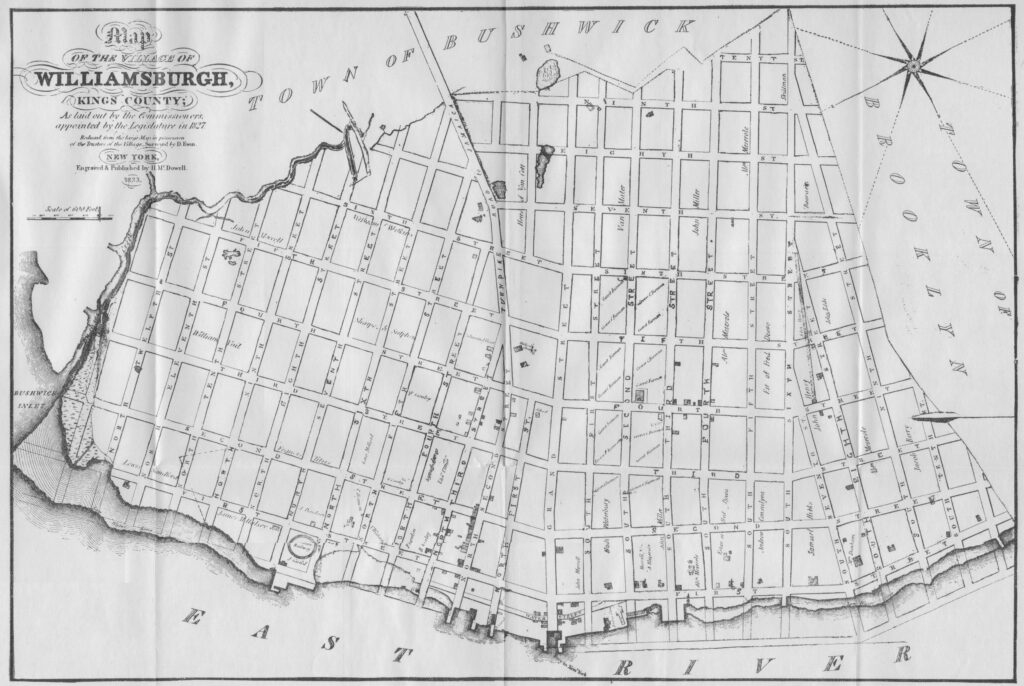 An 1827 map of the Village of Williamsburgh, Kings County, along the East River